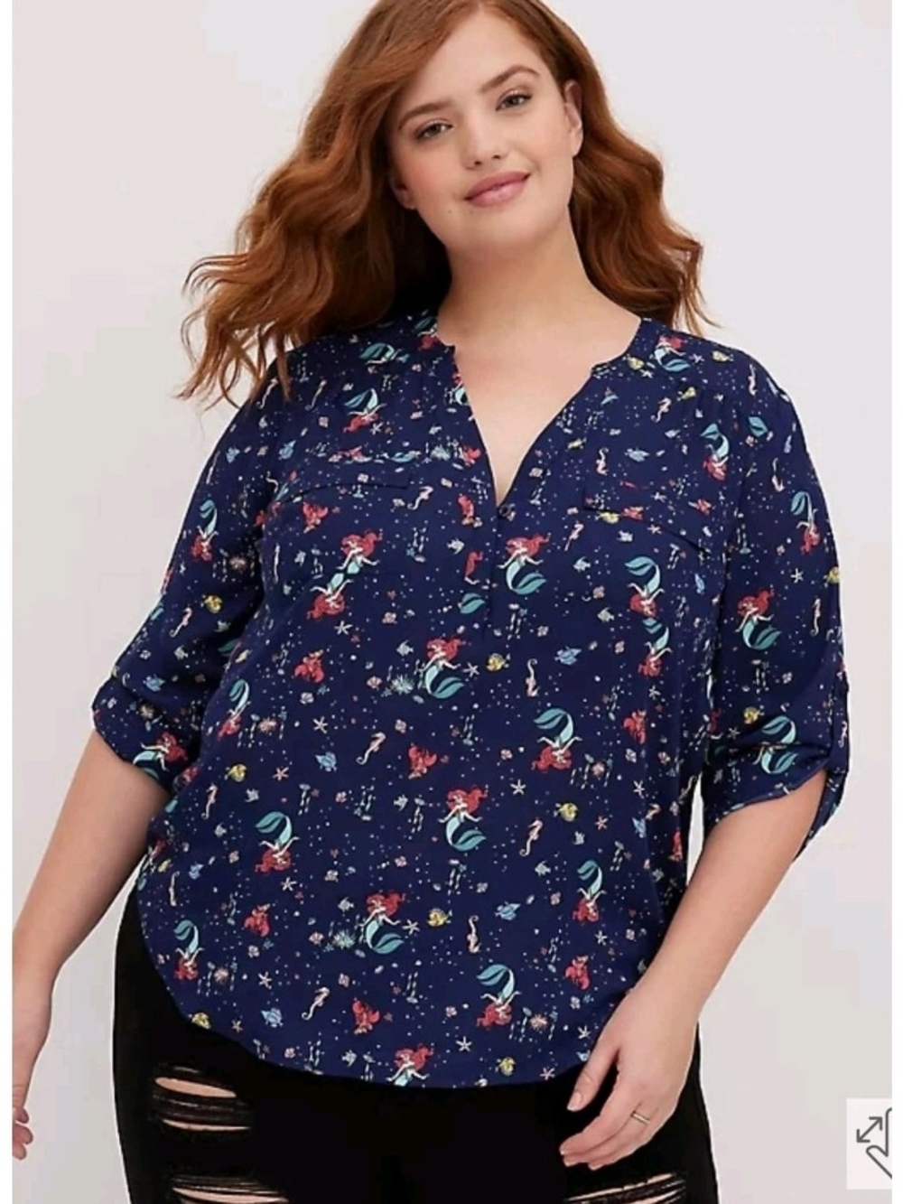 Torrid 3 (3X 22/24) Disney The Little Mermaid Ariel Georgette Harper Blouse Top